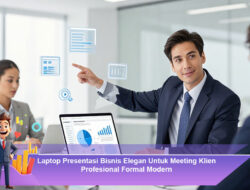 Laptop Presentasi Bisnis Elegan Untuk Meeting Klien Profesional Formal Modern